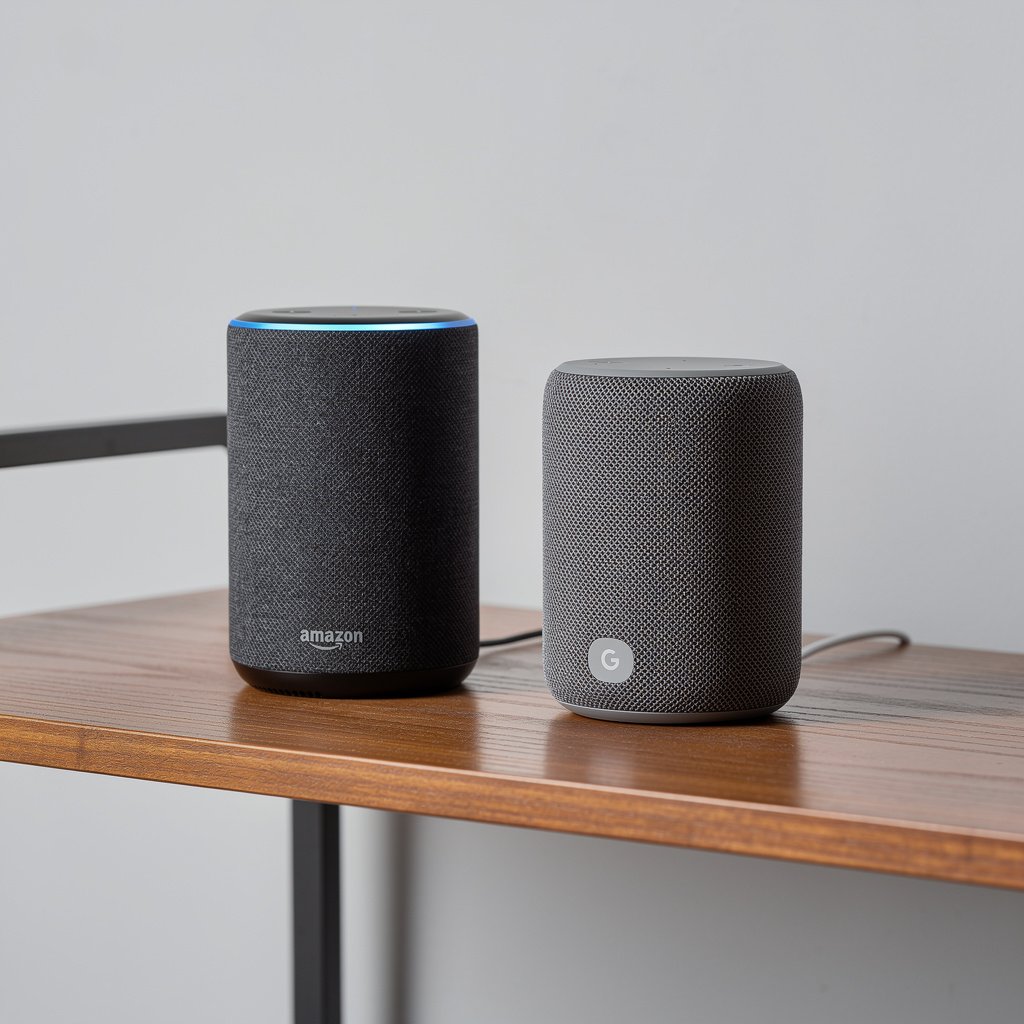 Amazon Echo and Google Nest Audio speakers side by side comparison