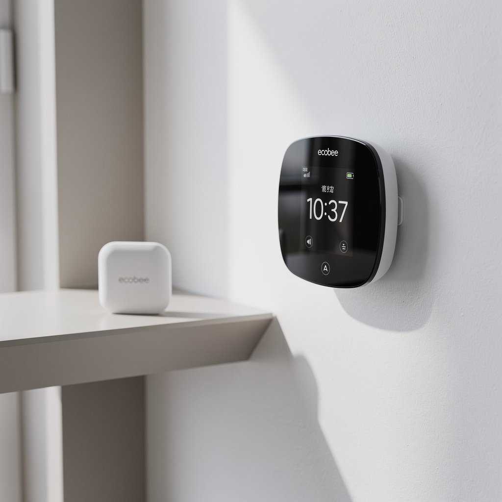 Ecobee smart thermostat with room sensor for temperature balancing