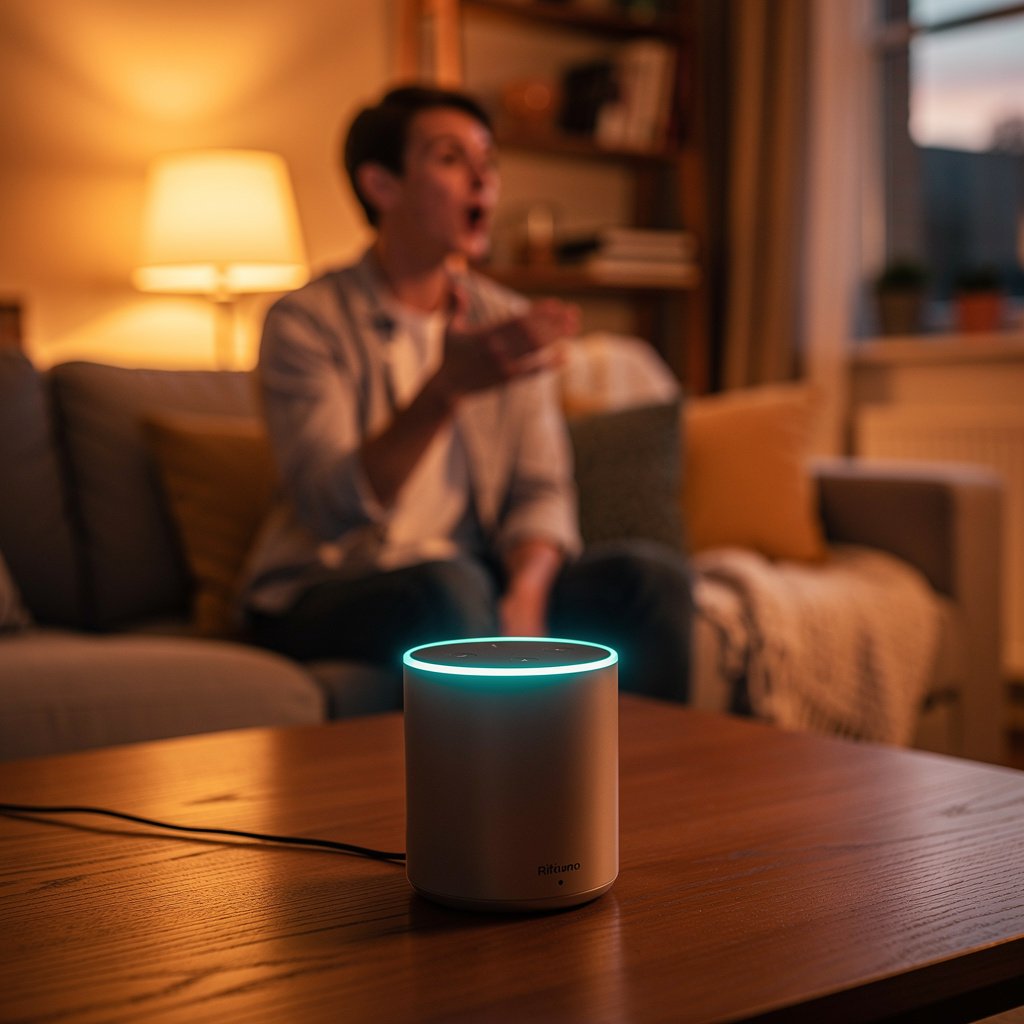 Smart speaker responding to voice command with visual indicator